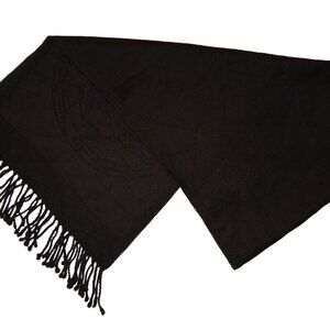 Versace Brown Fringed Scarf with Medusa Print Pre-Owned